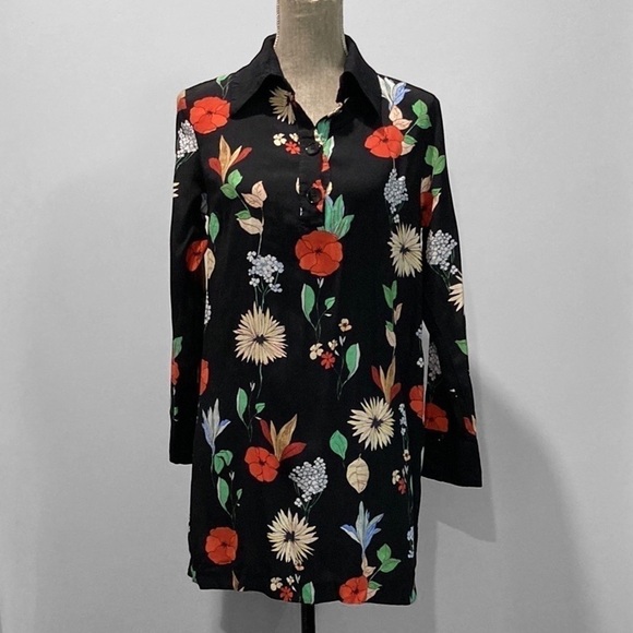 ZARA Black Floral Long Sleeve Dress - Picture 10 of 16